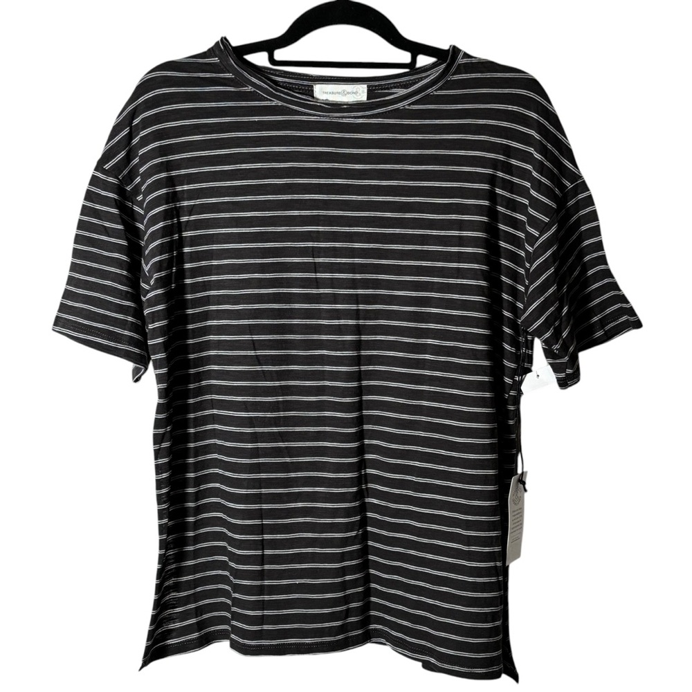 Treasure & Bond Womens Stripe Short‎ Sleeve Slit Hem T-Shirt